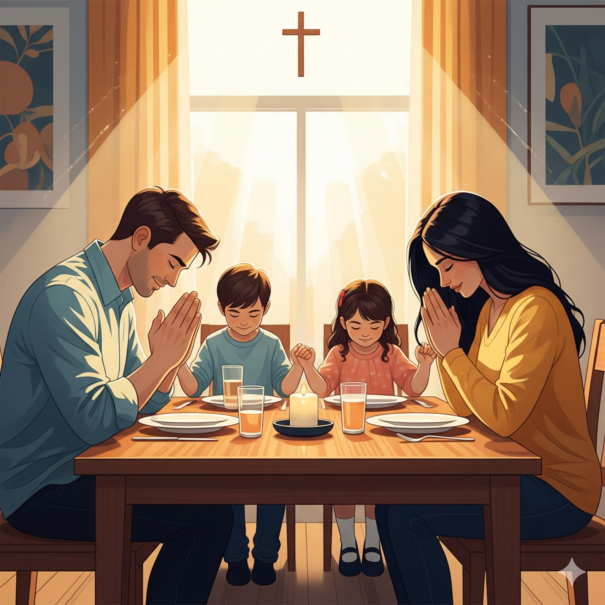 Família cristã orando juntos
